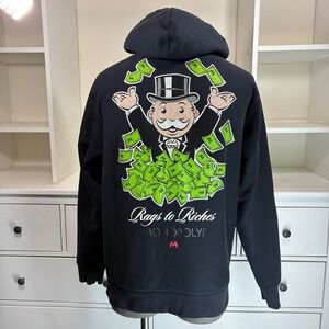 MONOPOLY Brand Rags to Riches Hoodie Mens X-Large Black "Pay Me" Graphic